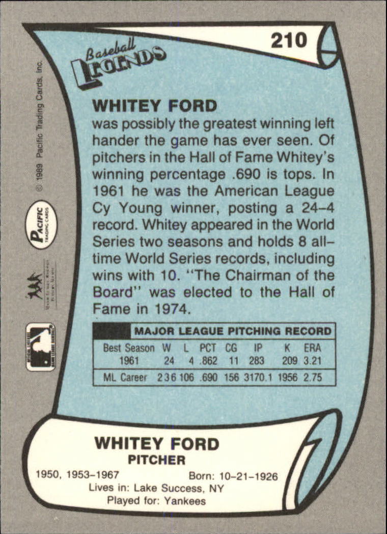 1989 Pacific Legends II #210 Whitey Ford back image
