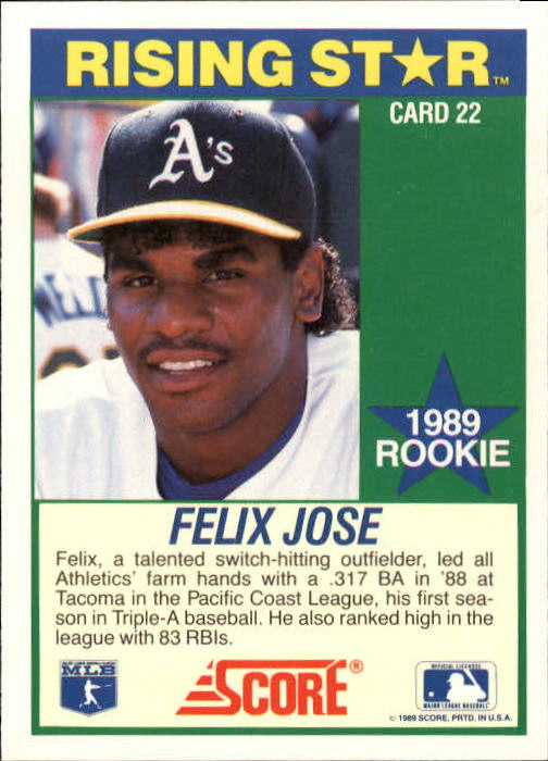1989 Score Hottest 100 Rookies #22 Felix Jose back image