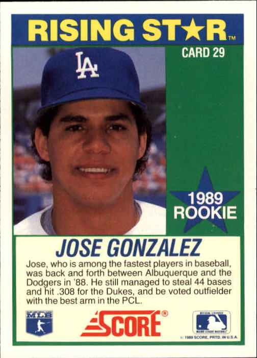 1989 Score Hottest 100 Rookies #29 Jose Gonzalez back image