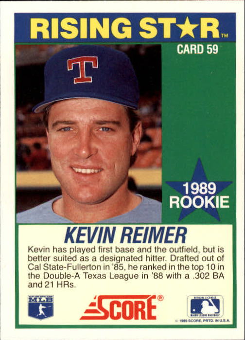 1989 Score Hottest 100 Rookies #59 Kevin Reimer back image