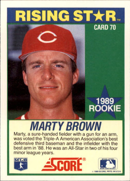 1989 Score Hottest 100 Rookies #70 Marty Brown back image