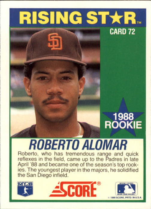 1989 Score Hottest 100 Rookies #72 Roberto Alomar back image