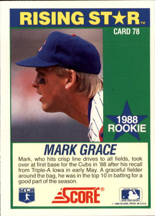 1989 Score Hottest 100 Rookies #78 Mark Grace back image