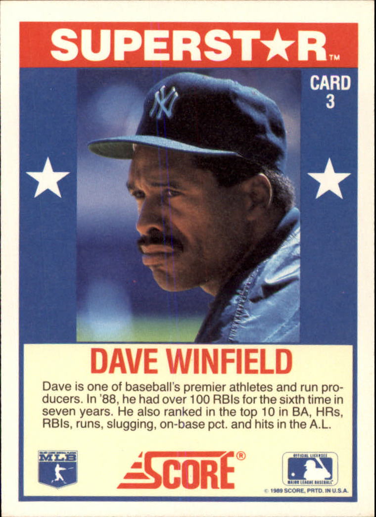 1989 Score Hottest 100 Stars #3 Dave Winfield back image