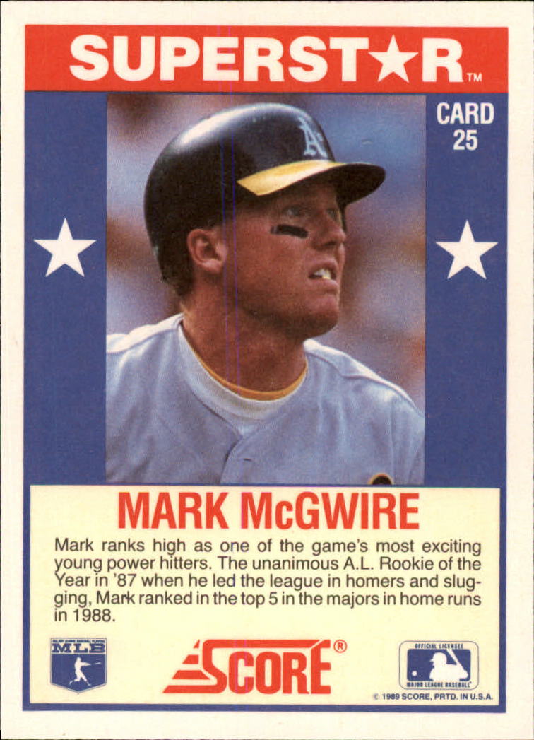 1989 Score Hottest 100 Stars #25 Mark McGwire back image