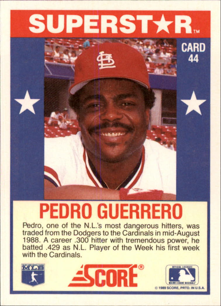 1989 Score Hottest 100 Stars #44 Pedro Guerrero back image