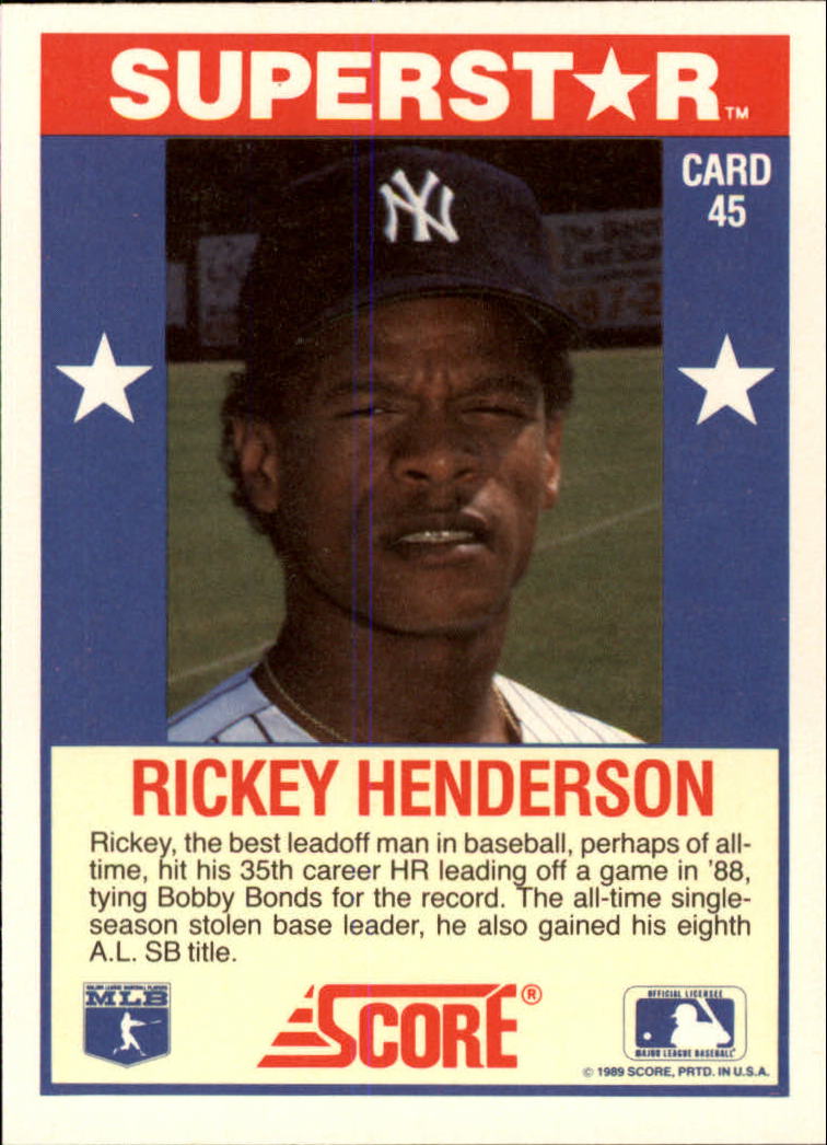 1989 Score Hottest 100 Stars #45 Rickey Henderson back image