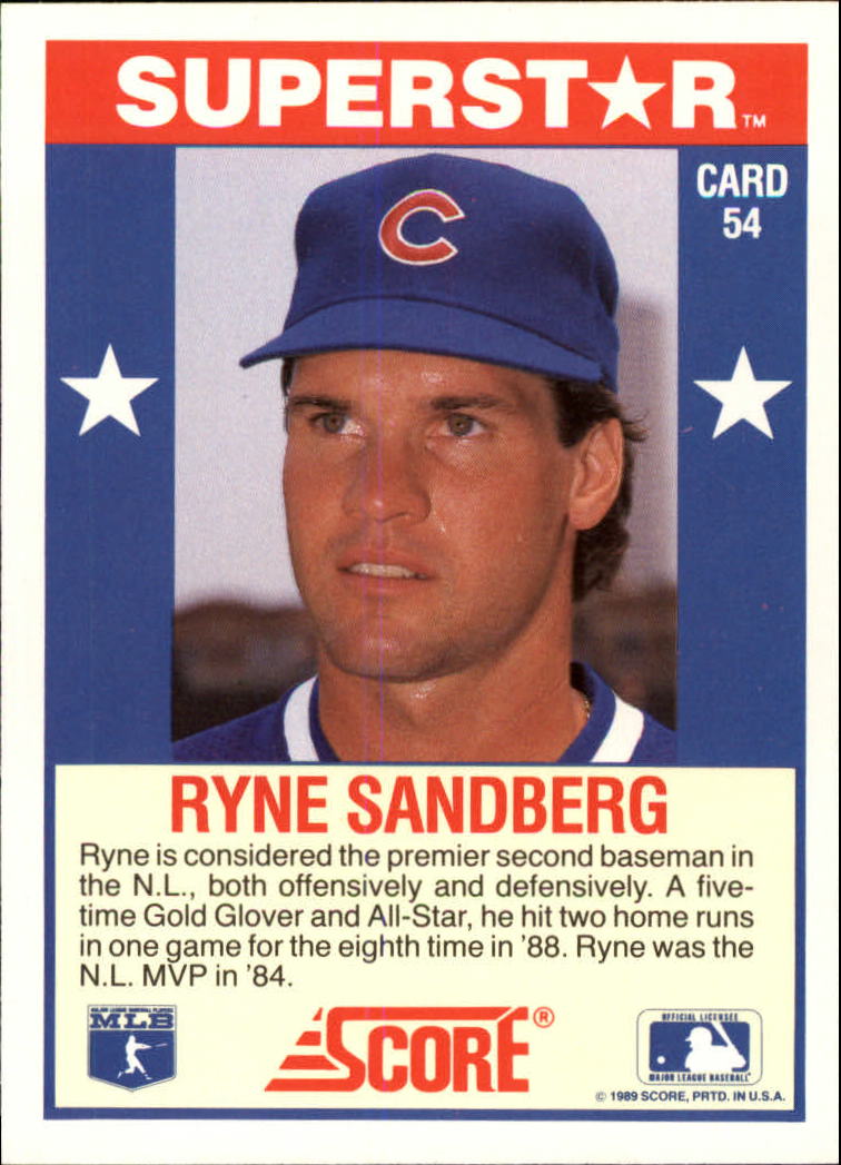 1989 Score Hottest 100 Stars #54 Ryne Sandberg back image