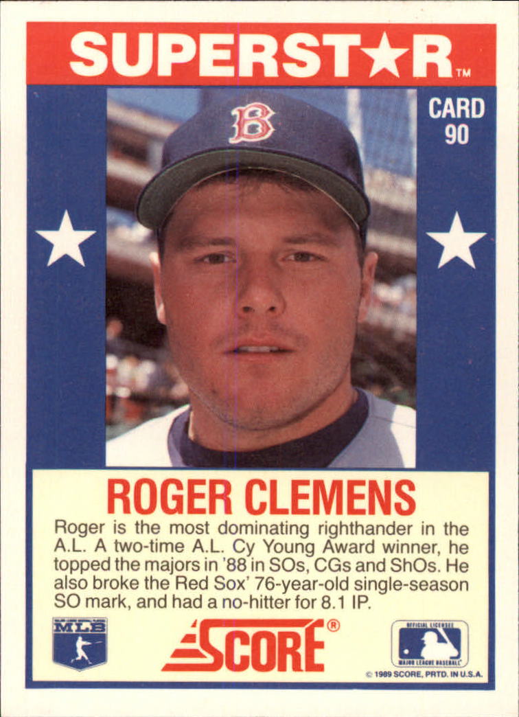 1989 Score Hottest 100 Stars #90 Roger Clemens back image