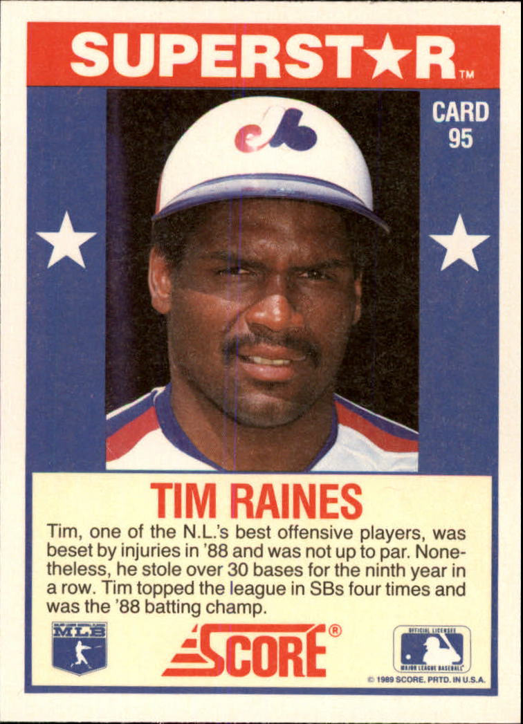 1989 Score Hottest 100 Stars #95 Tim Raines back image