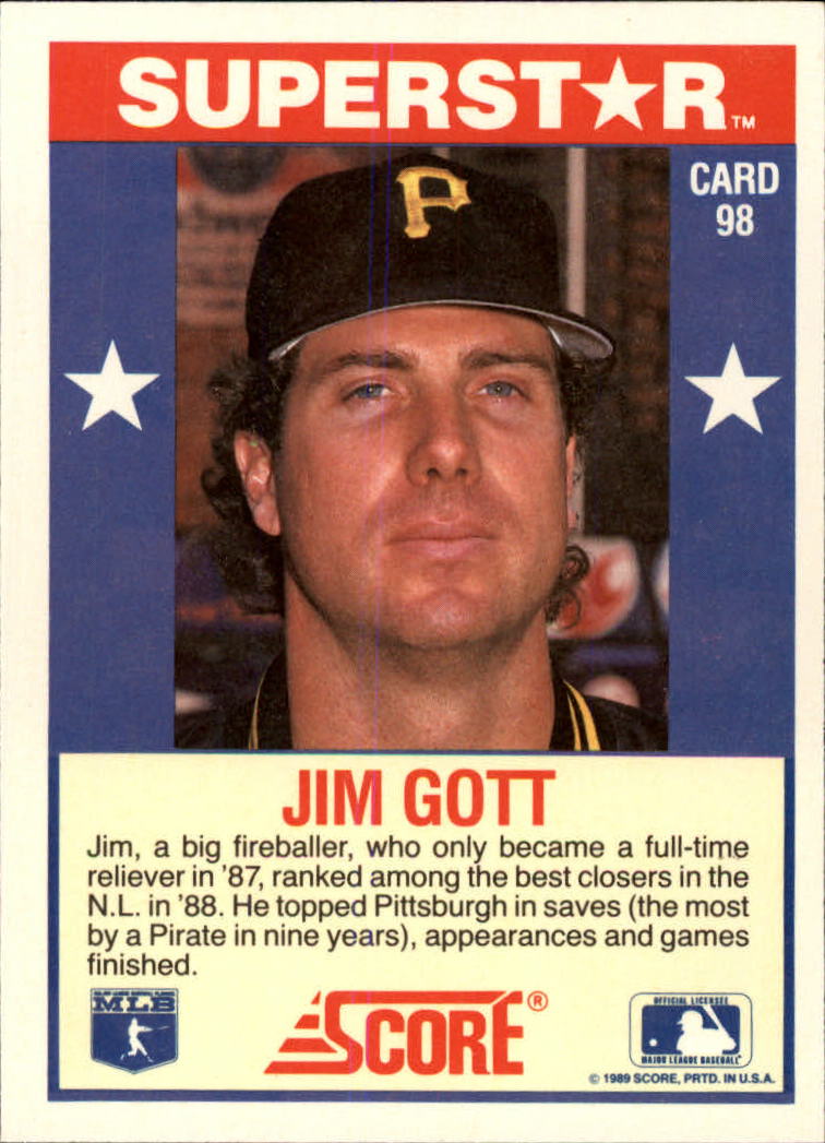 1989 Score Hottest 100 Stars #98 Jim Gott back image