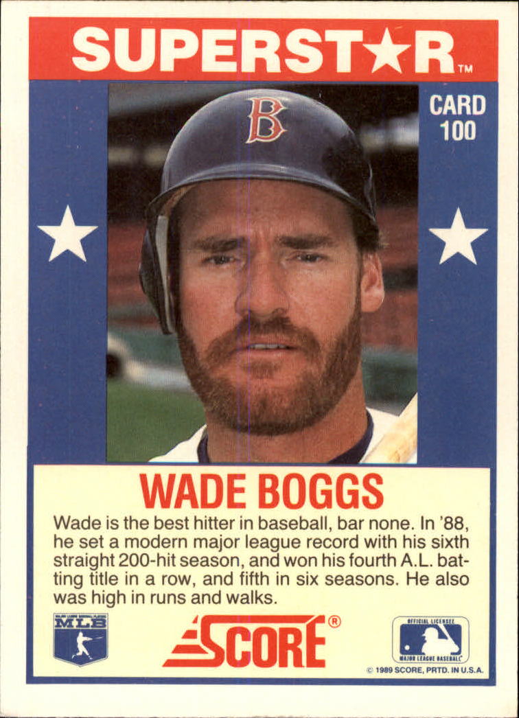 1989 Score Hottest 100 Stars #100 Wade Boggs back image