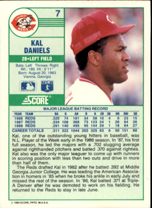 1989 Score #7 Kal Daniels back image