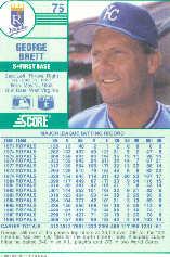 1989 Score #75A George Brett ERR/At age 33 back image