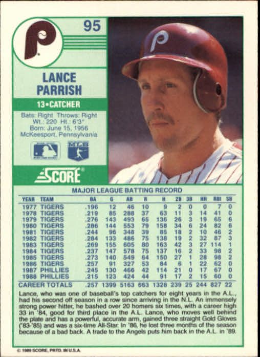 1989 Score #95 Lance Parrish back image