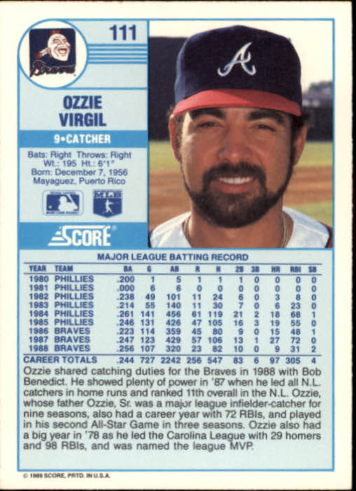 1989 Score #111 Ozzie Virgil back image
