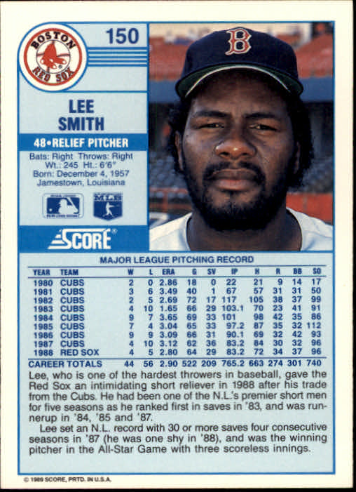 1989 Score #150 Lee Smith back image
