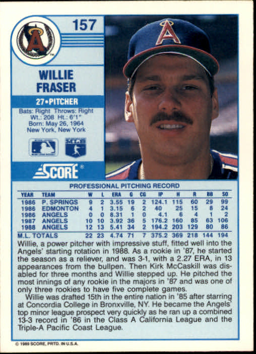 1989 Score #157 Willie Fraser back image
