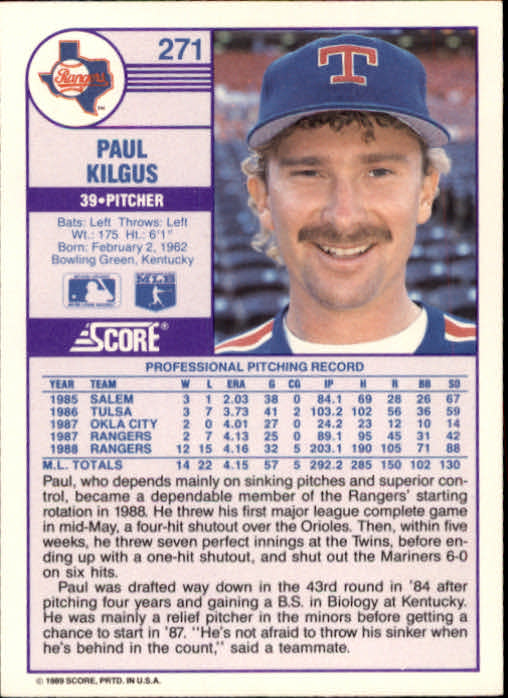 1989 Score #271 Paul Kilgus back image