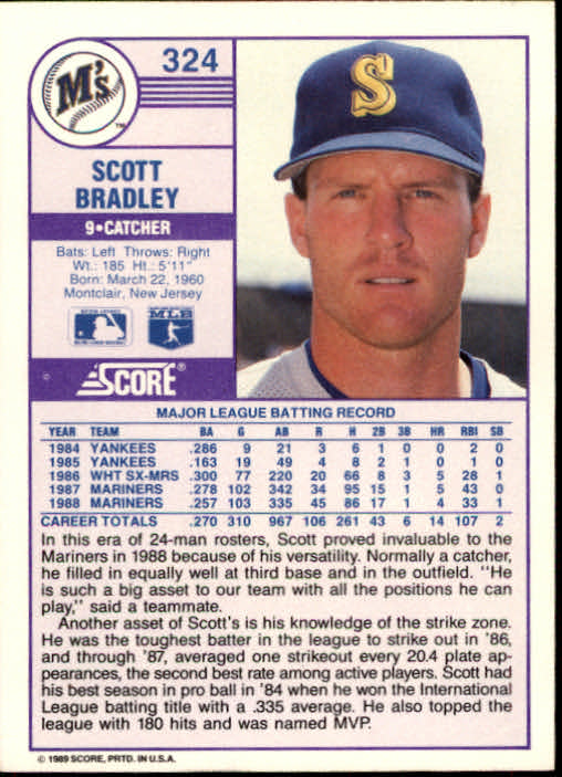 1989 Score #324 Scott Bradley back image