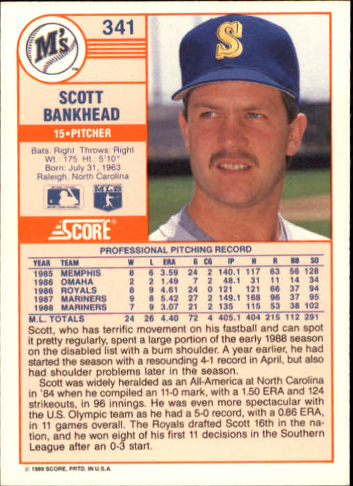 1989 Score #341 Scott Bankhead back image