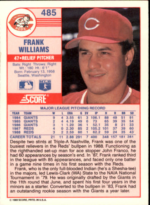 1989 Score #485 Frank Williams back image