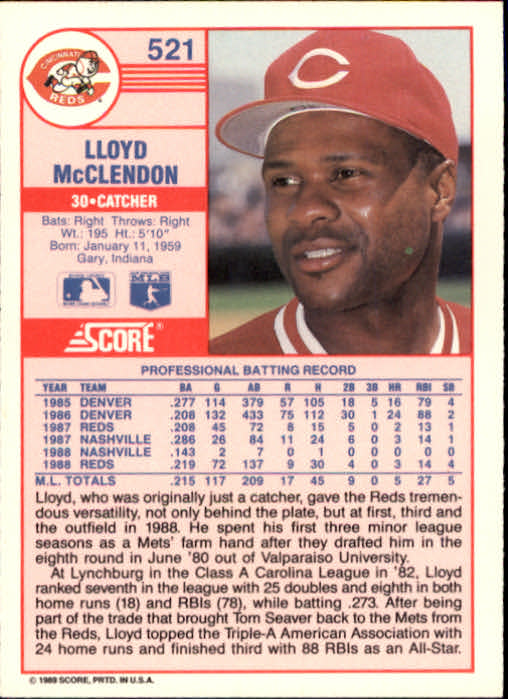 1989 Score #521 Lloyd McClendon back image