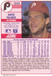 1989 Score #544 Dave Palmer back image