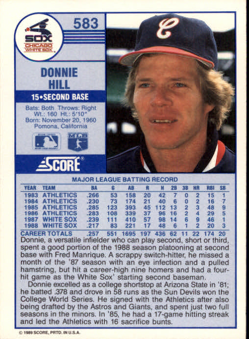 1989 Score #583 Donnie Hill back image
