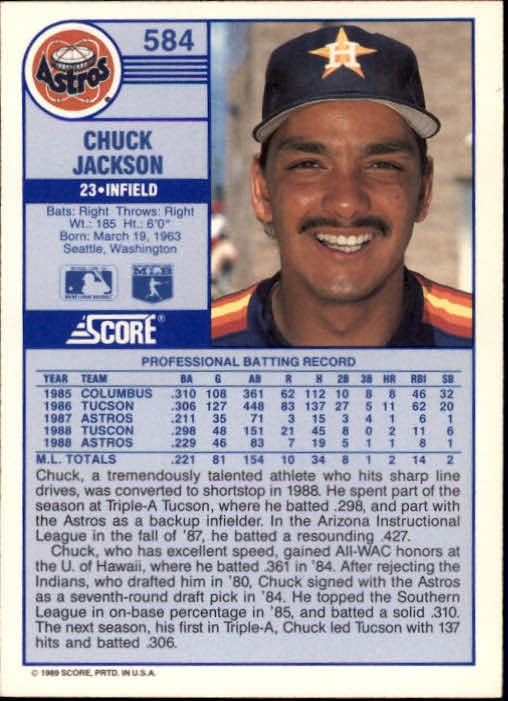 1989 Score #584 Chuck Jackson back image