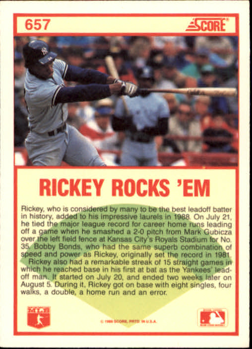 1989 Score #657 Rickey Henderson HL back image