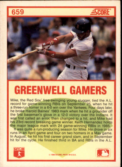 1989 Score #659 Mike Greenwell HL back image