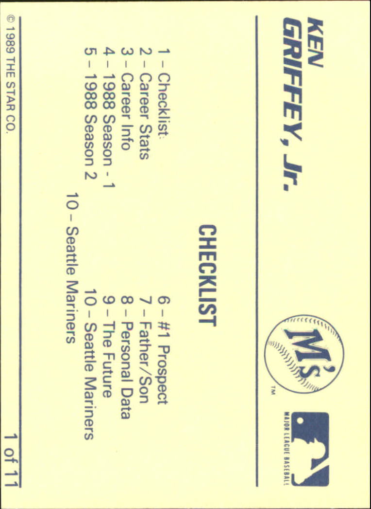 1989 Star Griffey Jr. White-Blue #1 Ken Griffey Jr./Checklist back image