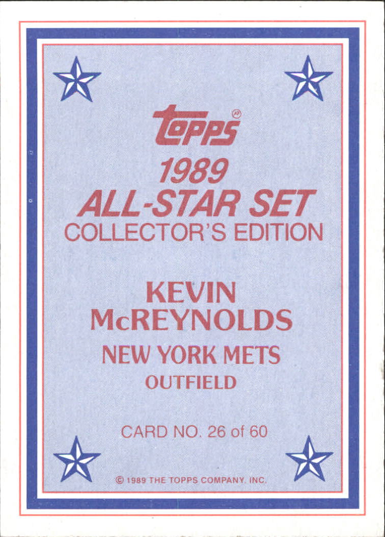 1989 Topps Glossy Send-Ins #26 Kevin McReynolds back image
