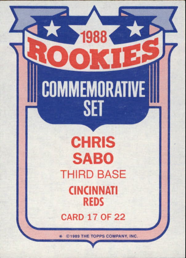 CHRIS SABO, '88 DONRUSS THE ROOKIES ROOKIE CARD IN EXCELLENT CONDITION,  WOW !