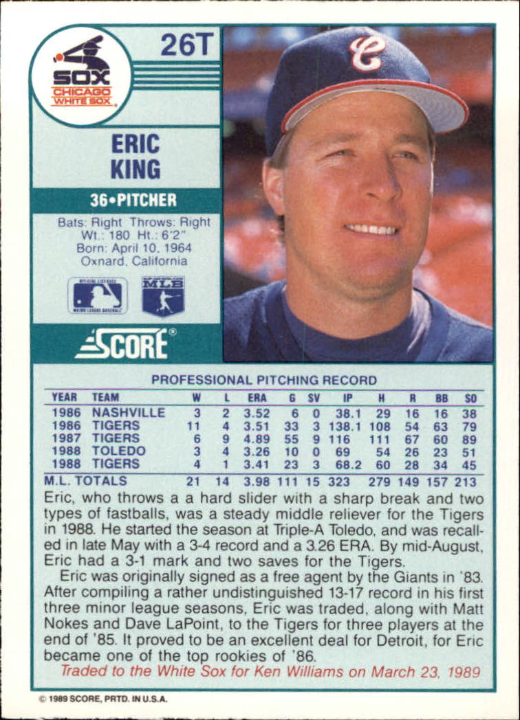 1989 Score Rookie/Traded #26T Eric King back image