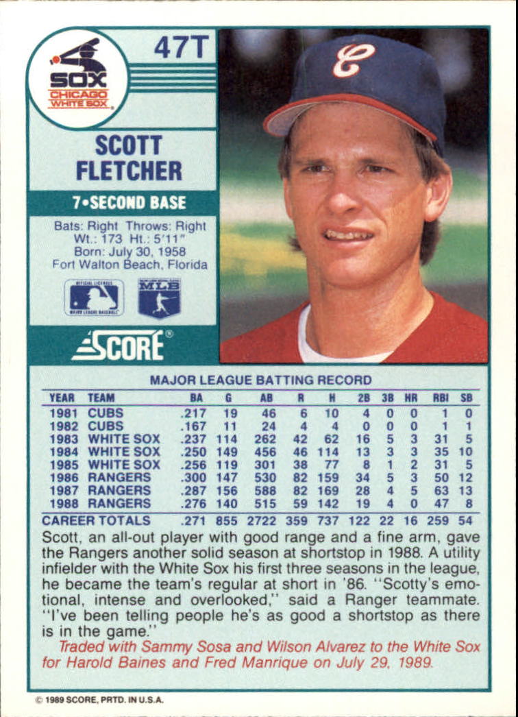 1989 Score Rookie/Traded #47T Scott Fletcher back image