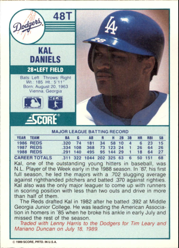 1989 Score Rookie/Traded #48T Kal Daniels back image