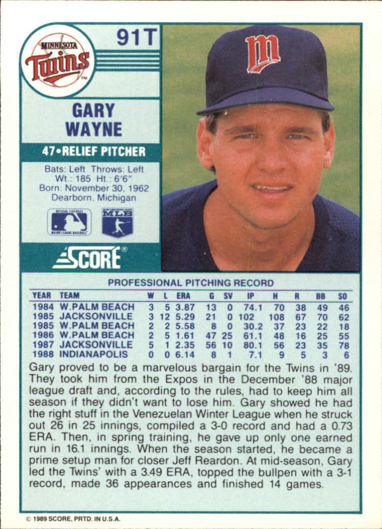 1989 Score Rookie/Traded #91T Gary Wayne back image