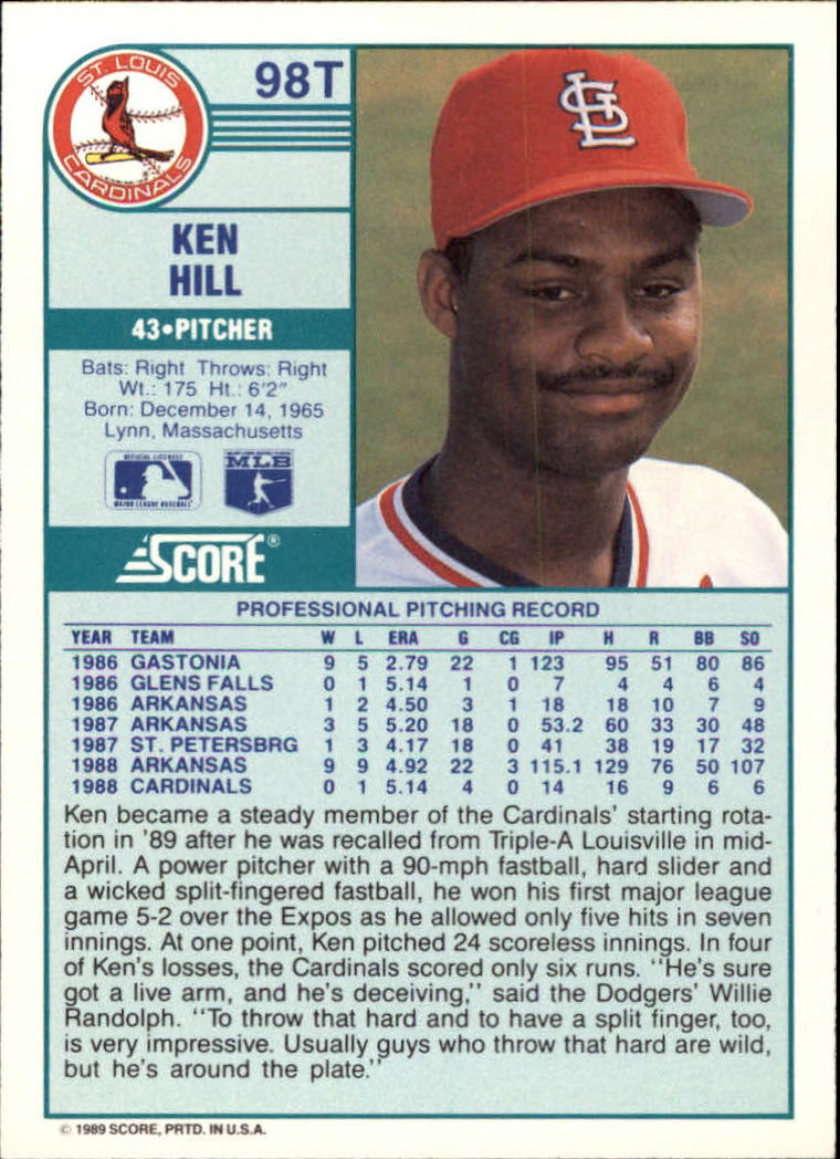1989 Score Rookie/Traded #98T Ken Hill RC back image