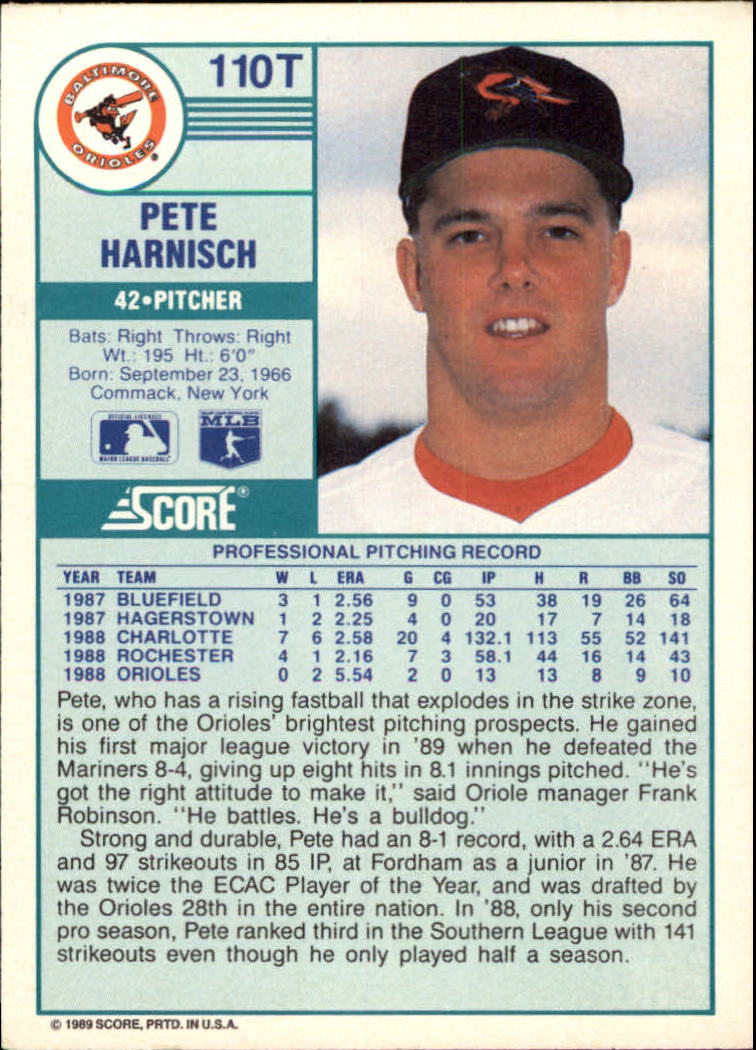 1989 Score Rookie/Traded #110T Pete Harnisch RC back image