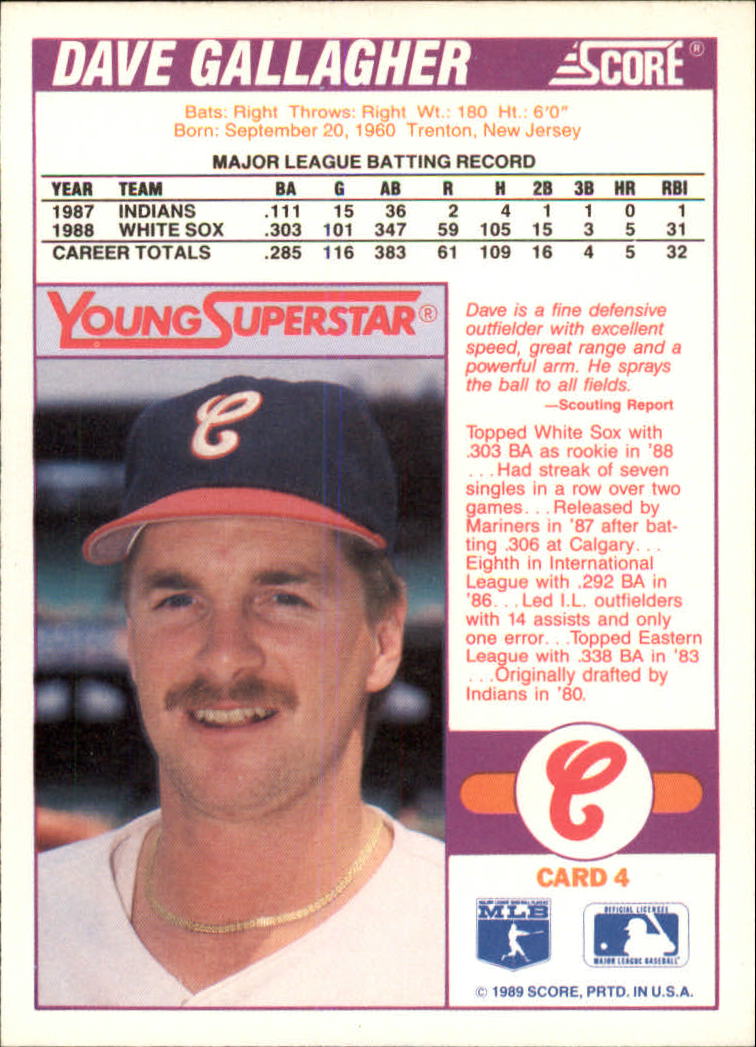 1989 Score Young Superstars I #4 Dave Gallagher back image