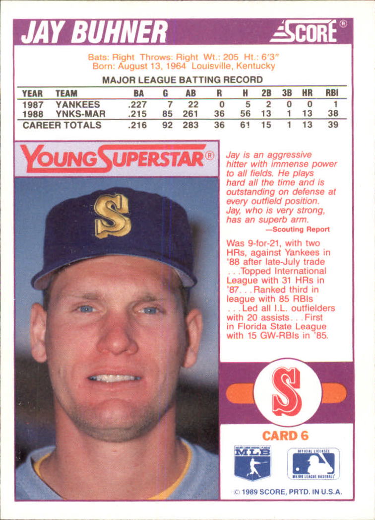 1989 Score Young Superstars I #6 Jay Buhner back image