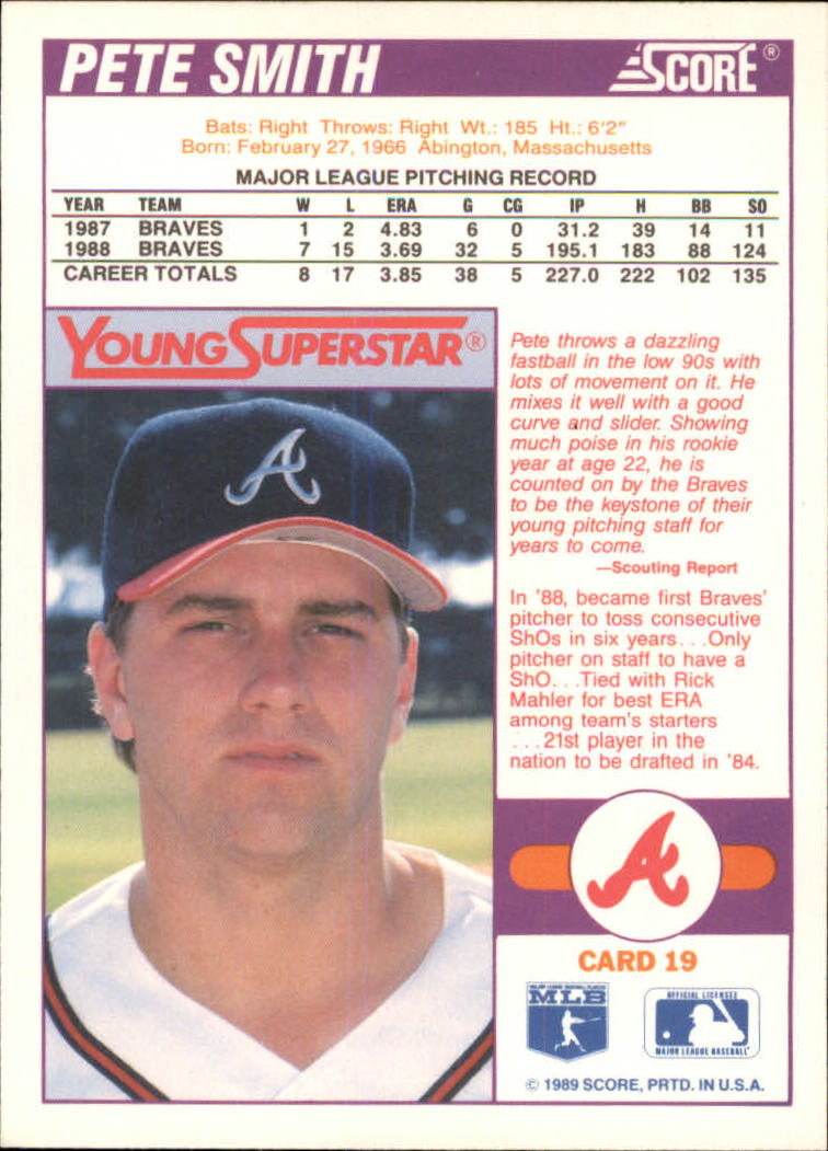 1989 Score Young Superstars I #19 Pete Smith back image