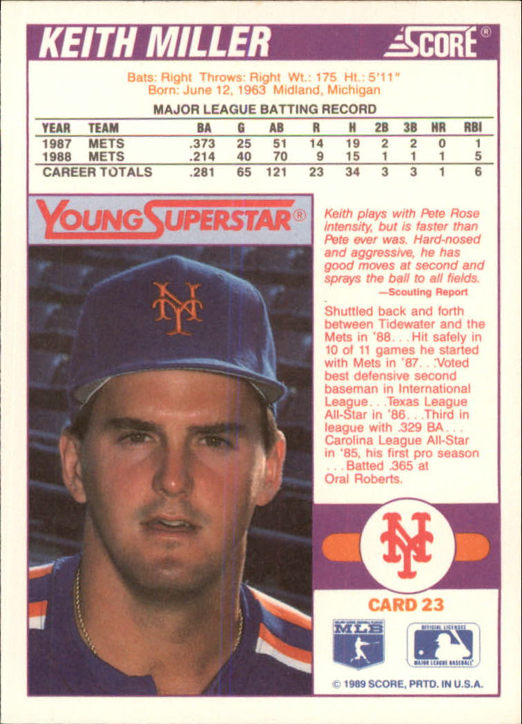 1989 Score Young Superstars I #23 Keith Miller back image