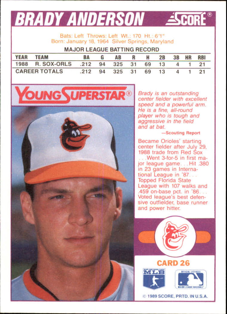 1989 Score Young Superstars I #26 Brady Anderson back image
