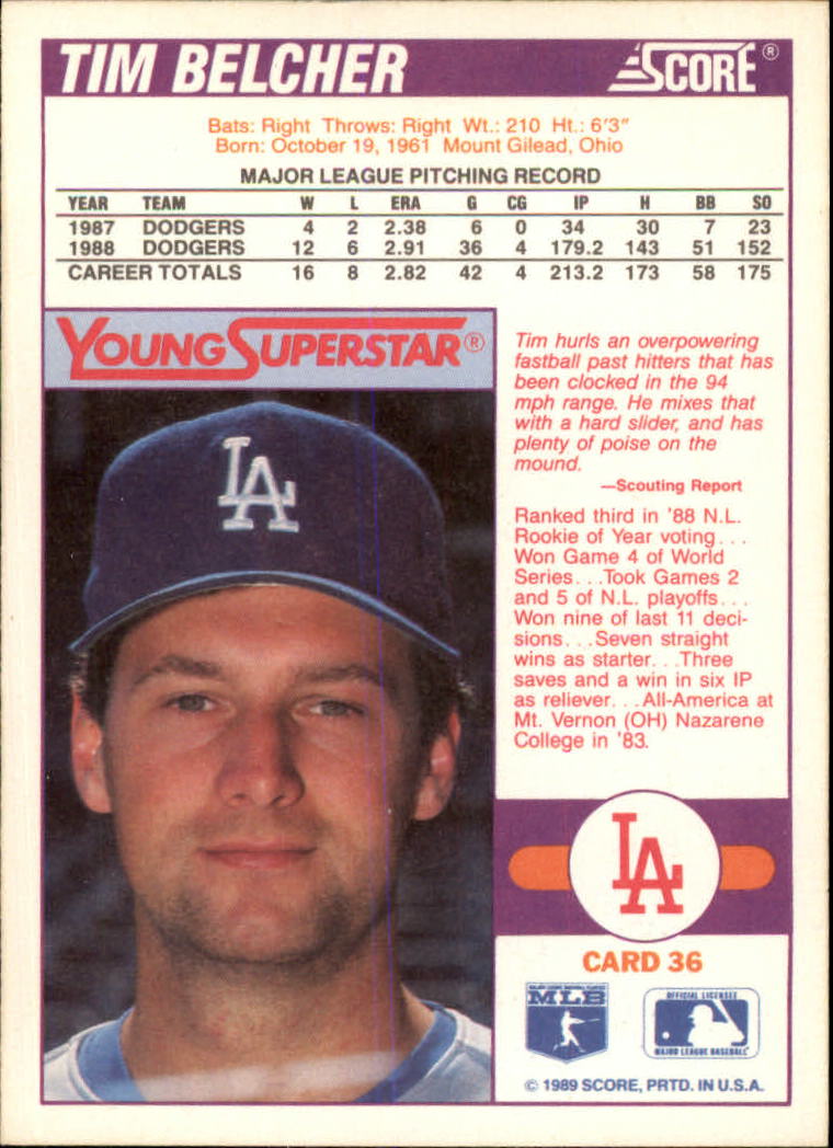 1989 Score Young Superstars I #36 Tim Belcher back image