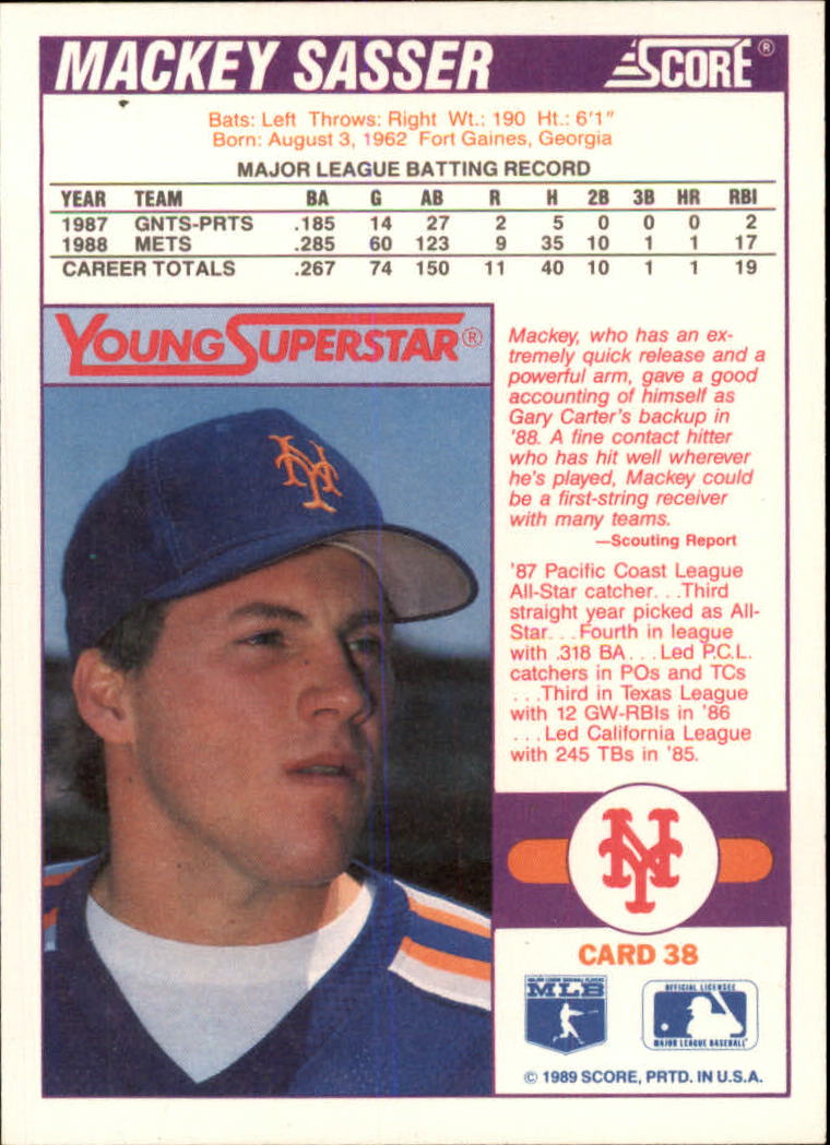 1989 Score Young Superstars I #38 Mackey Sasser back image