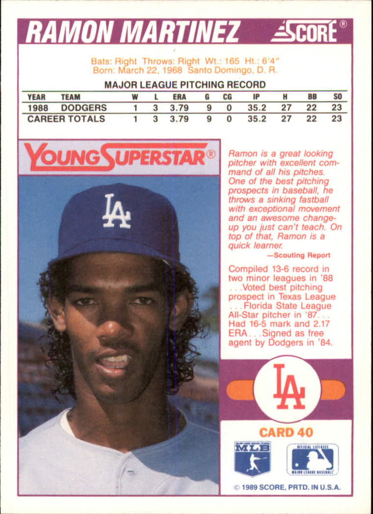1989 Score Young Superstars I #40 Ramon Martinez back image