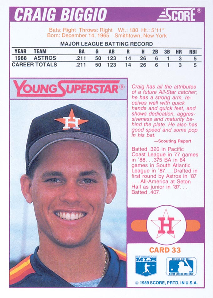 1989 Score Young Superstars II #33 Craig Biggio back image